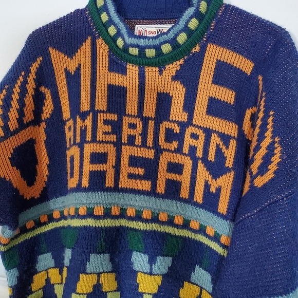Mad Snowear Make American Dream Long Sleeve Wool Blend Sweater XL Blue Gold - Picture 3 of 6